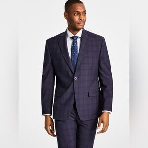 Michael Kors Men's Classic Fit Wool-Blend Plaid Suit Jacket - Plum Blue‎ 40R